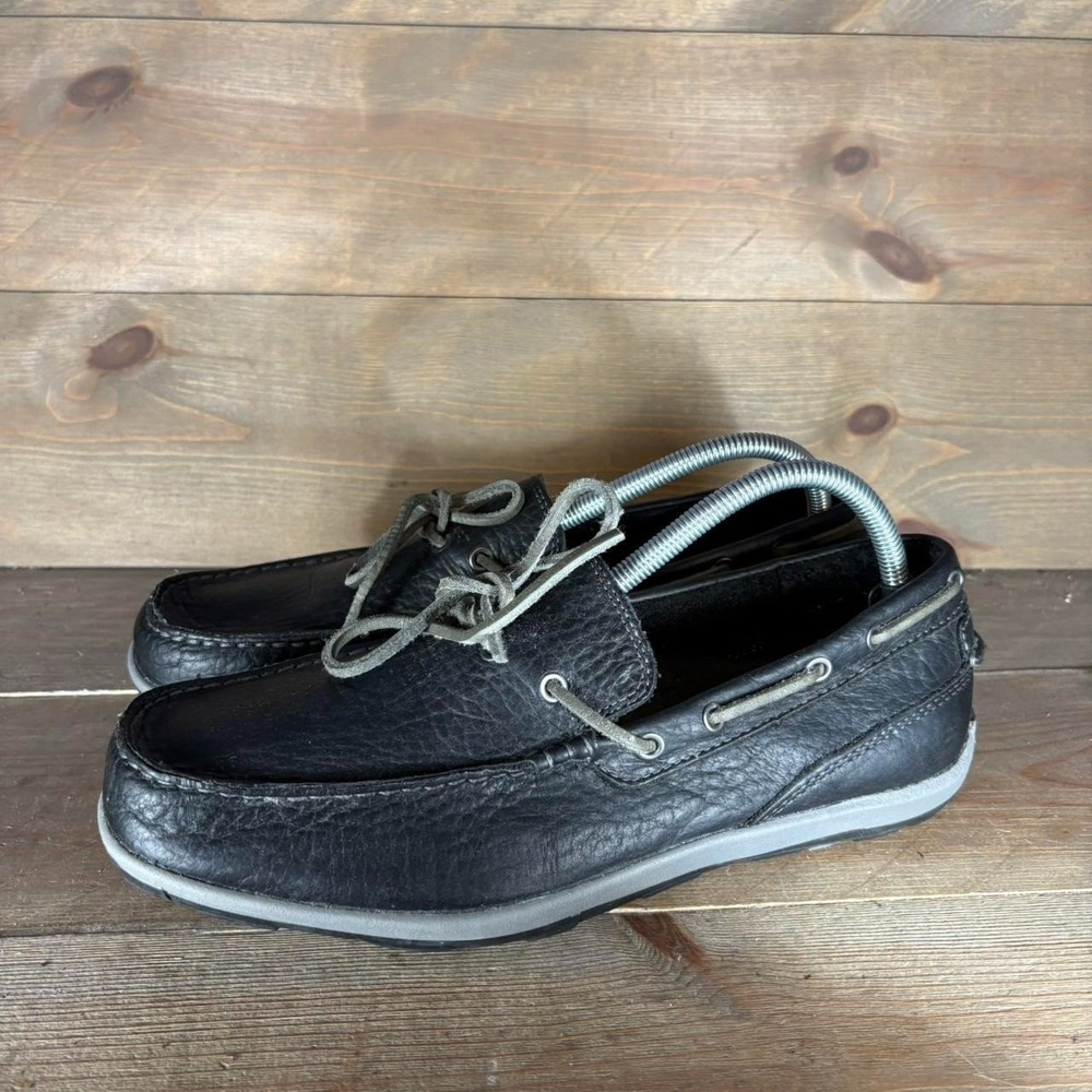 ll bean grand lake mens size 9.5 shoes black leather slip on comfort moccasins